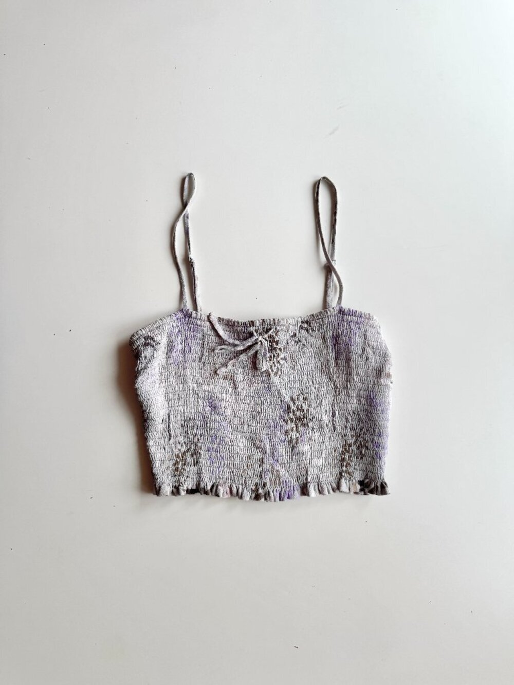 NWOT Aritzia WILFRED Blue Floral Crepe Bustier New Smocked Tank Top, Size S
